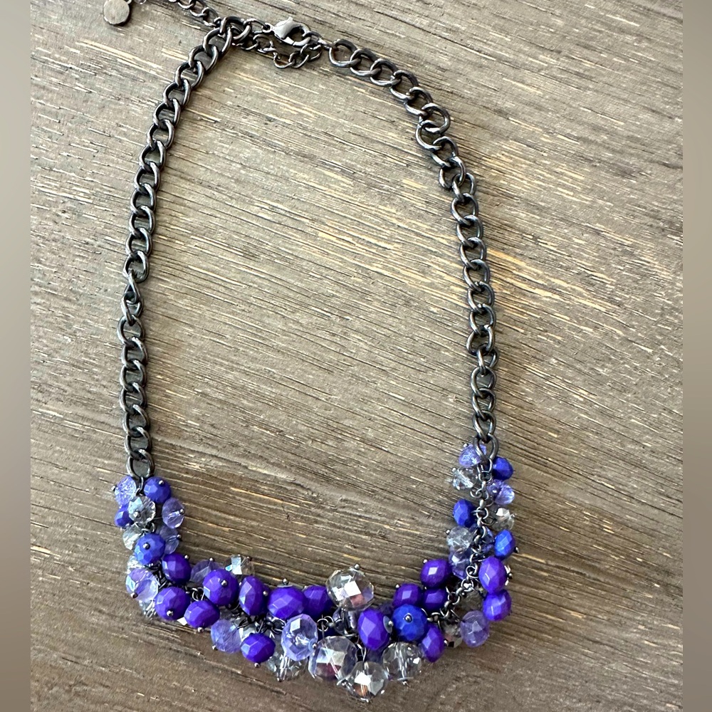 “Gunmetal” blue beaded statement necklace